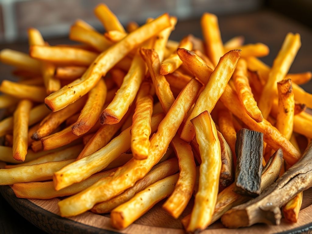 Foto em close-up de diferentes tipos de batata frita: palito, rústica, ondulada, acompanhadas de ketchup, maionese e outros molhos.