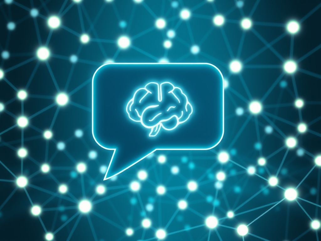 Interface de chat futurista com um ícone de cérebro, simbolizando a inteligência artificial.