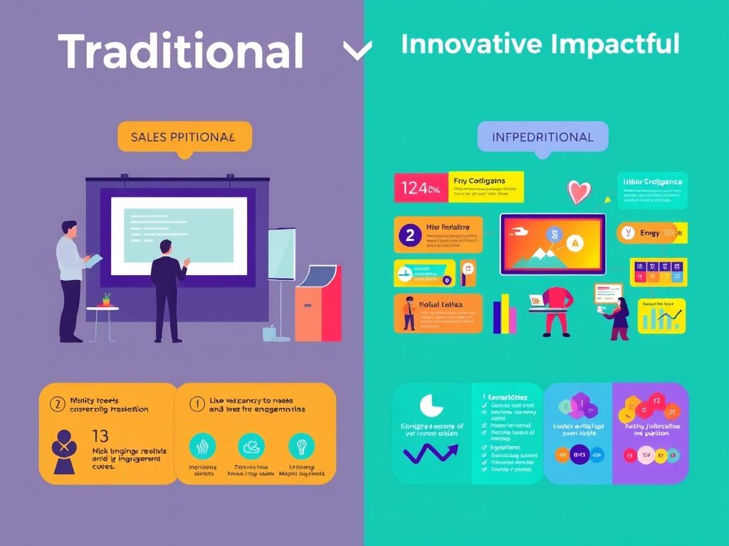 Infográfico comparando as diferenças entre um pitch tradicional e um pitch de impacto.