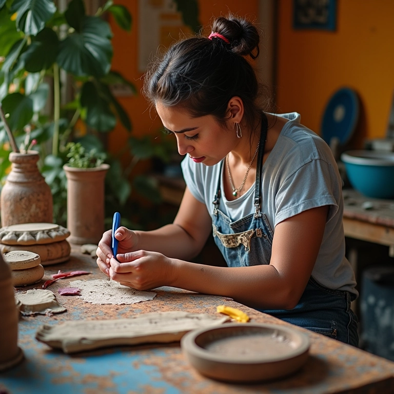 Artesão brasileiro criando produtos únicos em oficina colorida, representando crescimento além das atividades permitidas ao MEI.