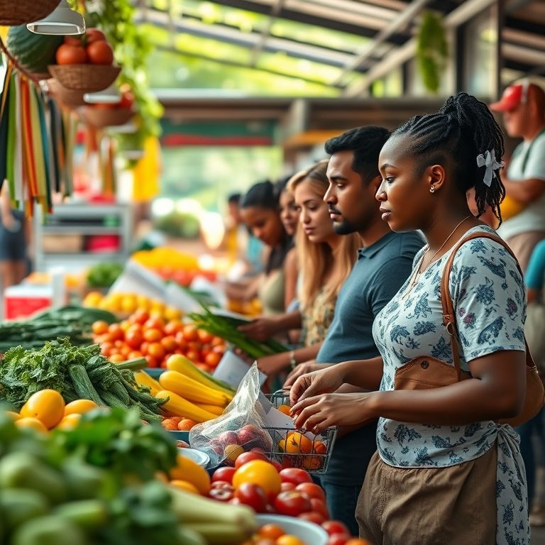 Brasileiros aproveitando promoções em mercado local.