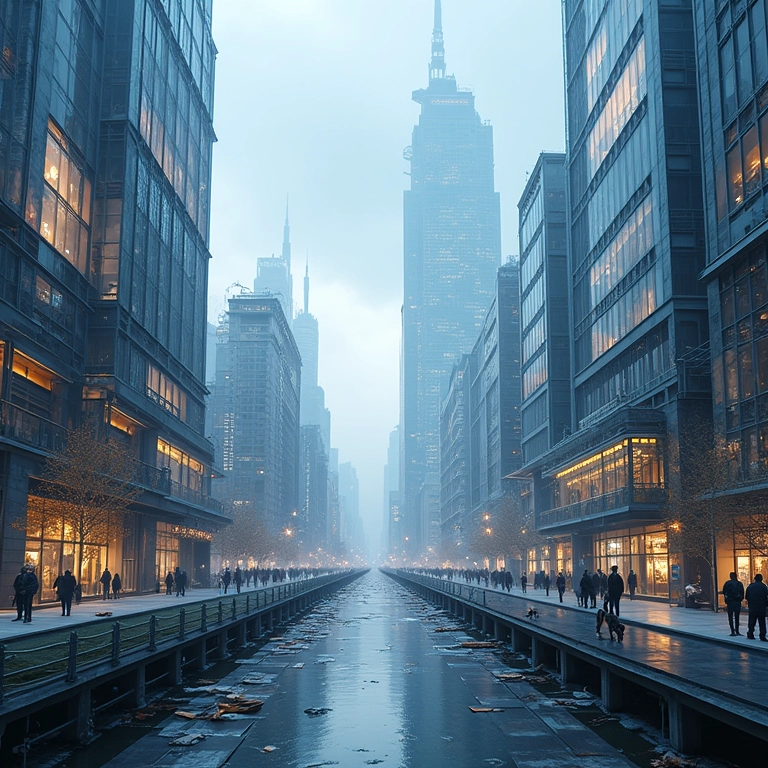 Cidade futurística com tecnologia integrada, representando o potencial da AGI.
