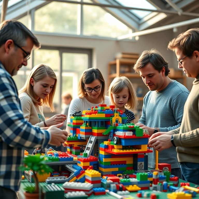 Comunidade LEGO colaborando em um grande projeto, demonstrando o poder dos fãs.