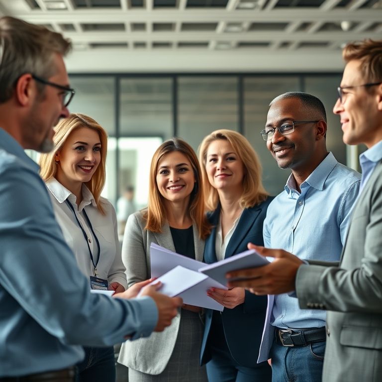 Consultores financeiros diversos discutindo estratégias de investimento, representando a diversificação por gestor.