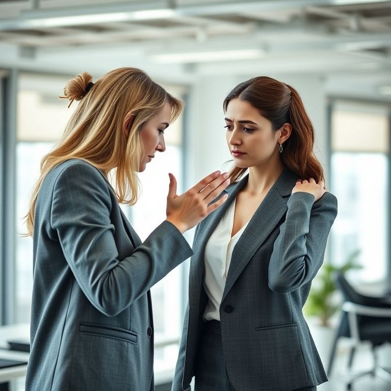 Empatia no ambiente de trabalho: colega oferecendo apoio e compreensão.