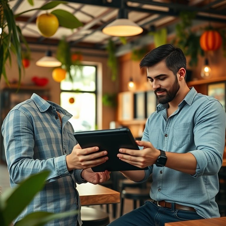 Empreendedores analisando feedback de clientes em um café.