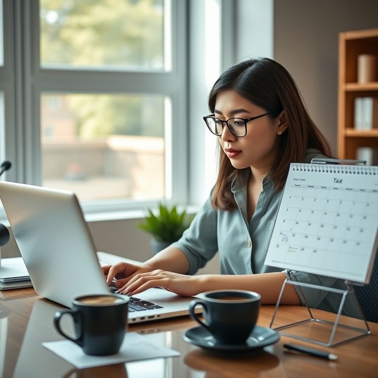 Empresária verificando prazos de impostos do Simples Nacional no laptop.