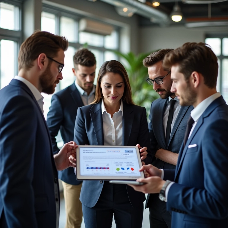 Equipe diversa analisa endividamento da empresa em reunião.
