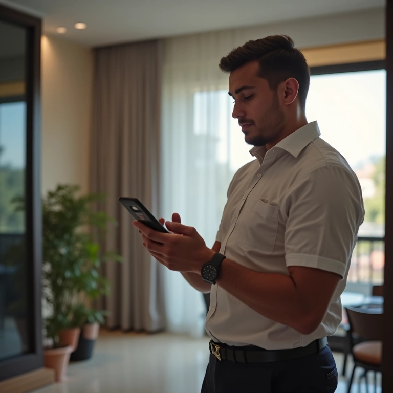 Freelancer brasileiro recebe notificação de pagamento em seu celular através de plataforma segura.