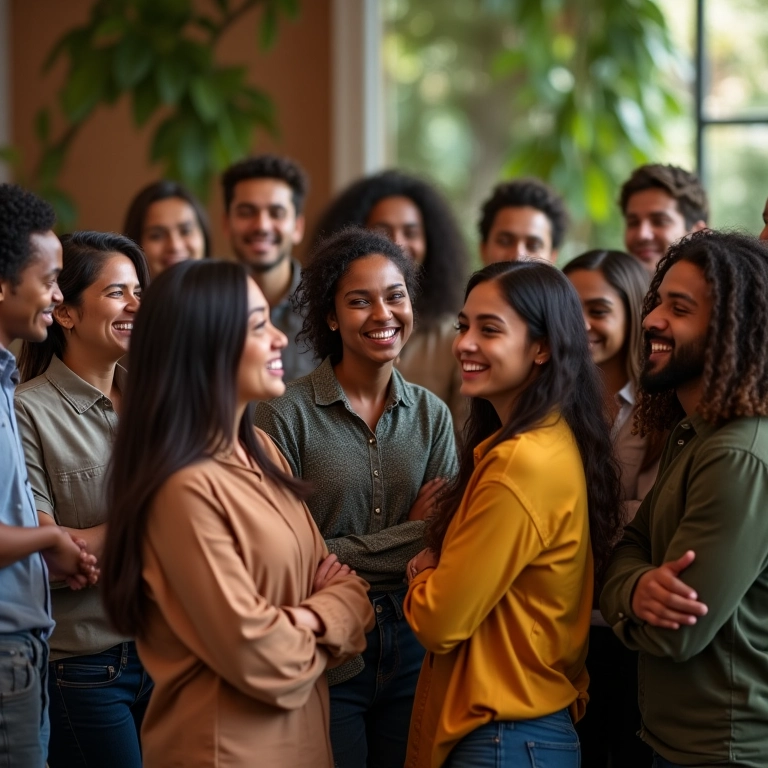 Grupo diverso de MEIs comemorando sucesso, representando rede de apoio e benefícios.