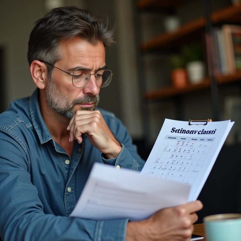Homem MEI analisando documentos de planejamento de aposentadoria.