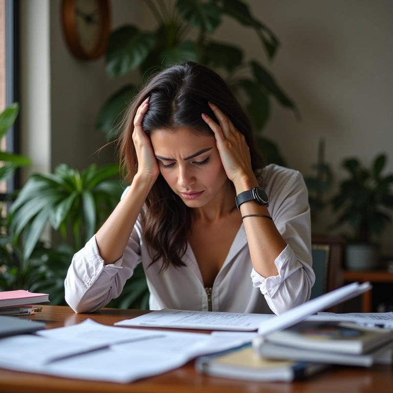 Mulher analisando opções de investimento sem um plano claro, refletindo a falta de planejamento financeiro.
