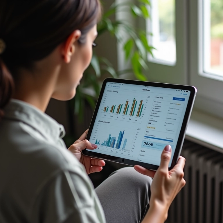 Mulher brasileira analisando opções de investimento para estudar fora.