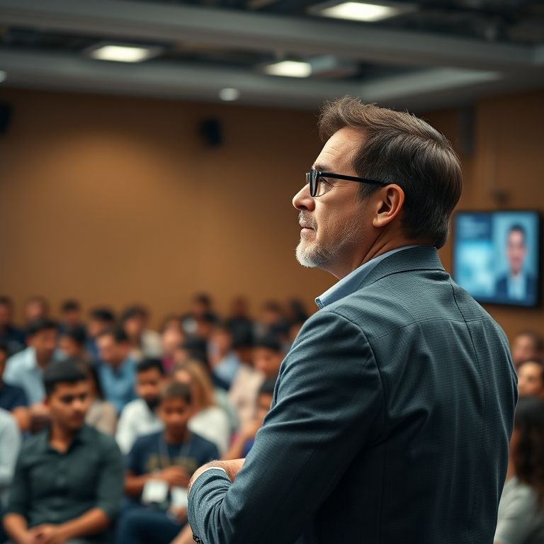 Palestrante renomado em seminário de negócios.