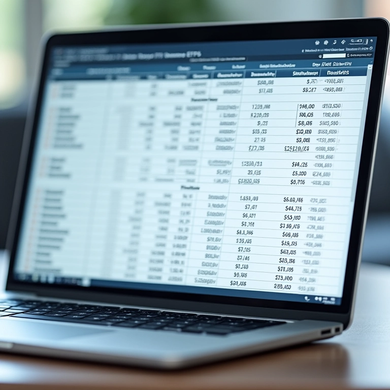 Planilha comparativa de ETFs de renda fixa na tela de um laptop.