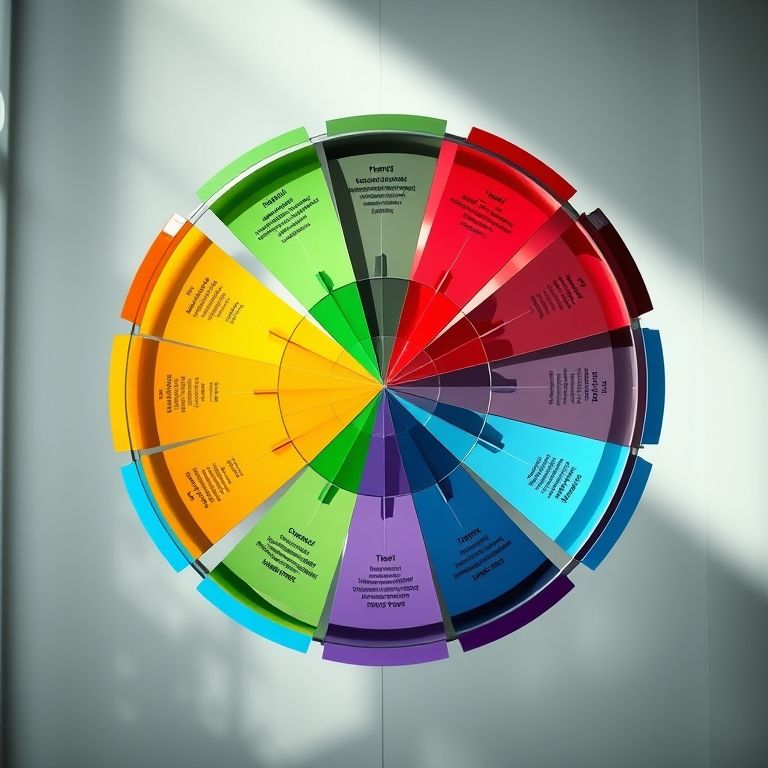 Roda de cores se fundindo com um plano de negócios, representando estratégias de marketing.