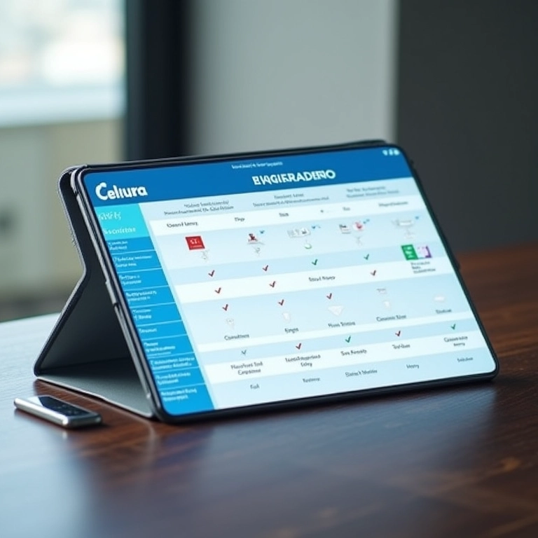 Tabela comparativa de seguros para celular em um tablet.