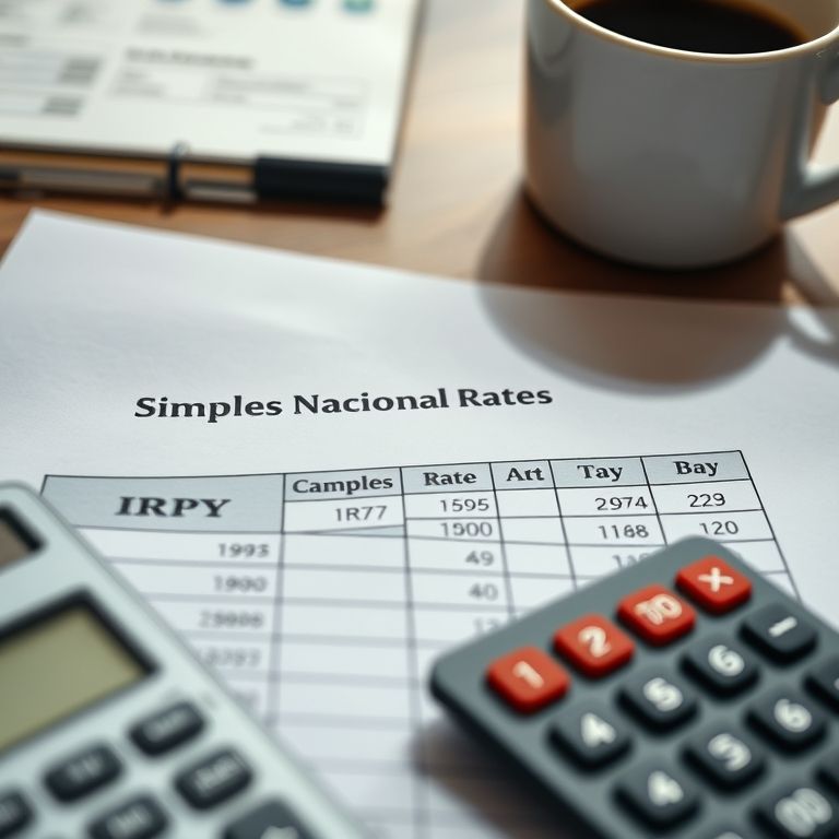 Tabela de alíquotas do Simples Nacional com destaque para IRPJ.