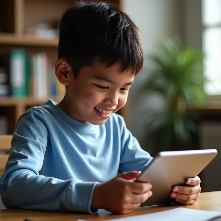Aluna aprendendo sobre segurança online e cidadania digital responsável em um tablet.