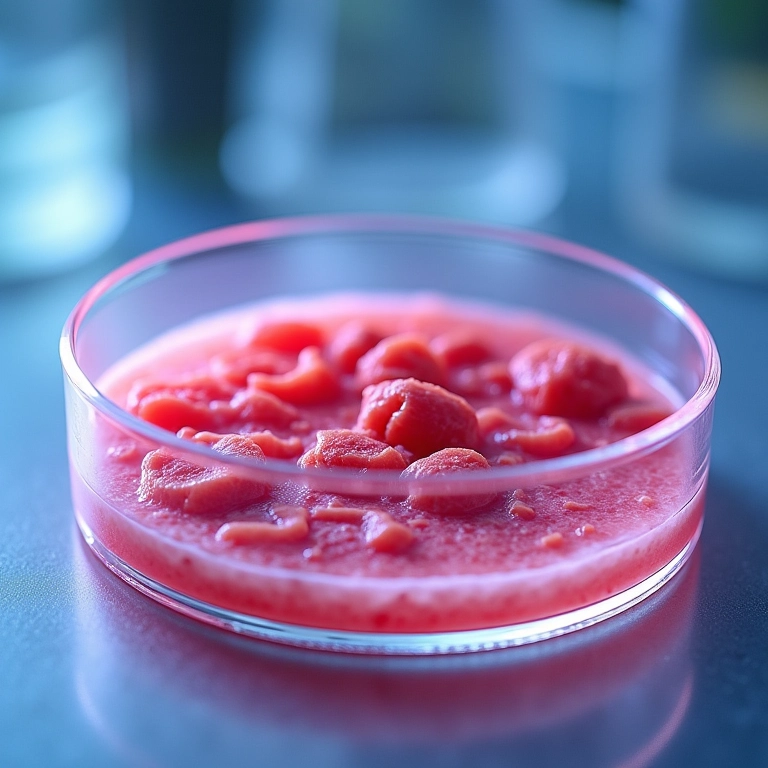Amostra de carne cultivada em laboratório, a fronteira da inovação em proteínas.