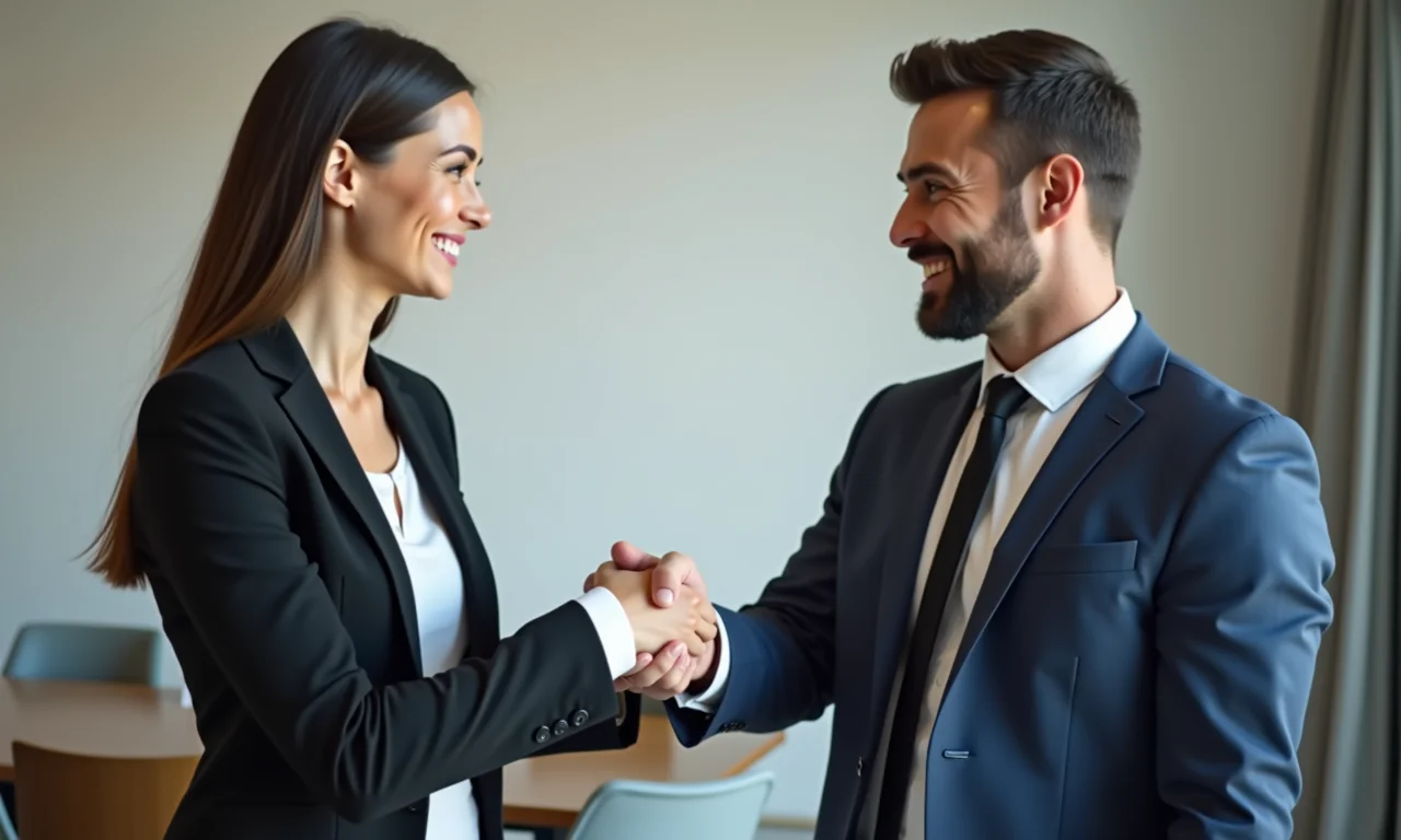 Aperto de mãos selando resolução de conflito entre stakeholders.