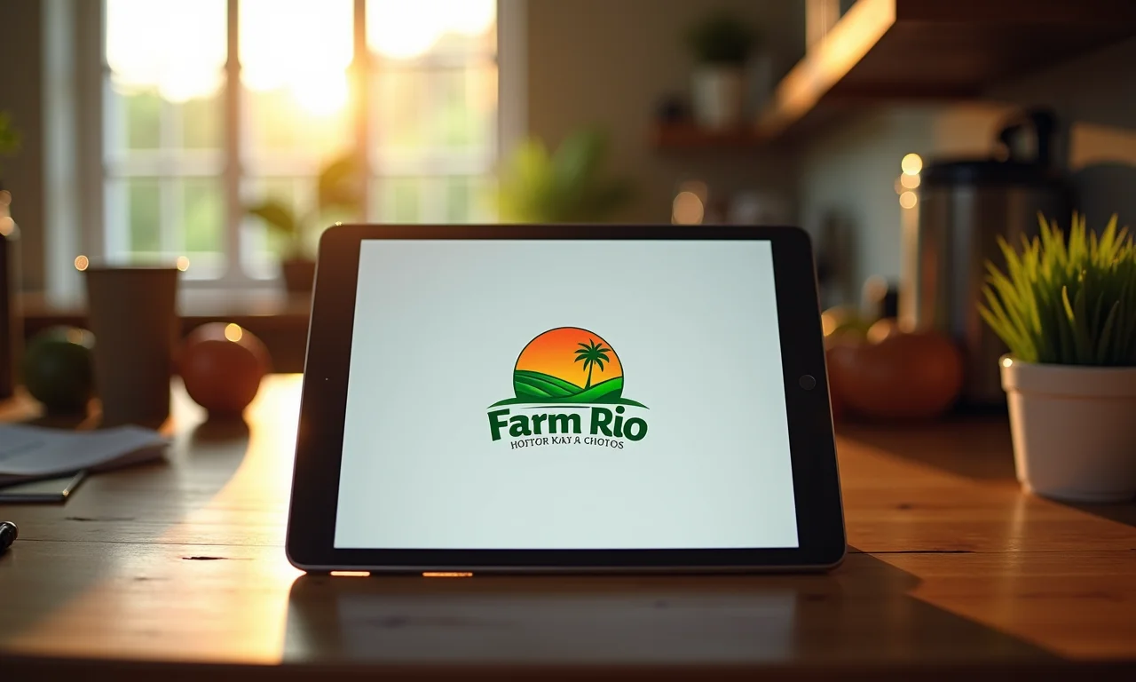 Apresentação de logotipo em tablet, mostrando identidade visual única.