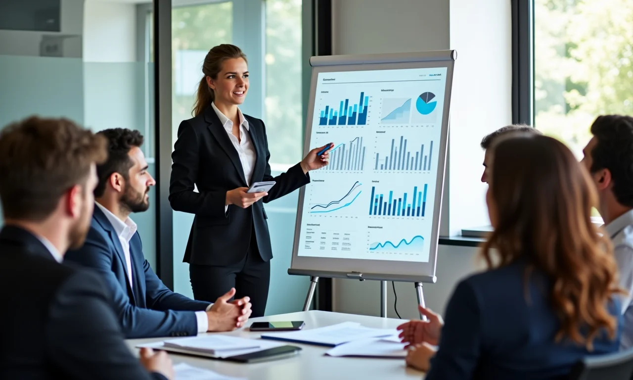 Apresentação de progresso do projeto para stakeholders.