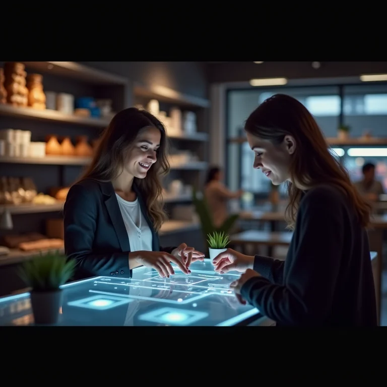 Assistente de IA amigável ajudando um cliente com uma compra