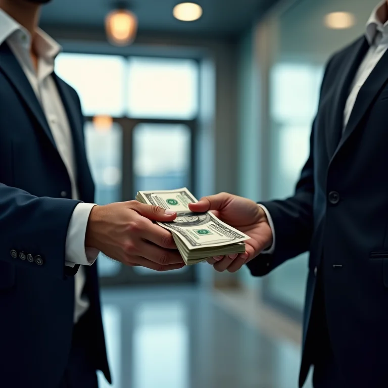 Atendente de banco entregando notas de dólar a cliente