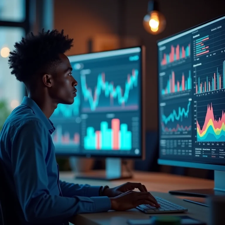 Avaliação da situação atual através de gráficos e dados digitais.