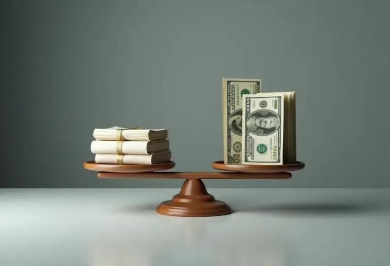 Herança no Imposto de Renda: Guia SIMPLES para não cair na malha fina Balança equilibrada com dinheiro e documentos de herança representando planejamento financeiro e decisões.