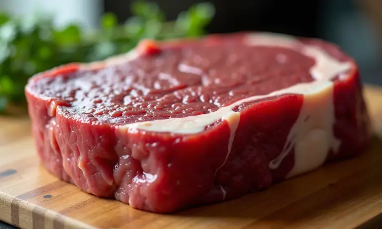 Bife de carne cultivada em laboratório, pronto para ser preparado.