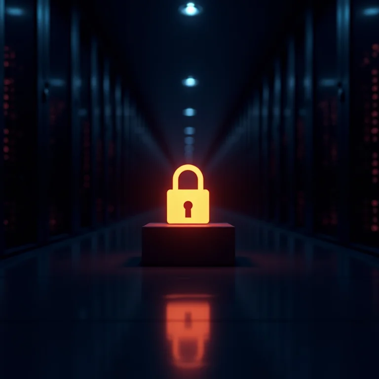 Cadeado brilhante sobre um rack de servidor em um data center seguro