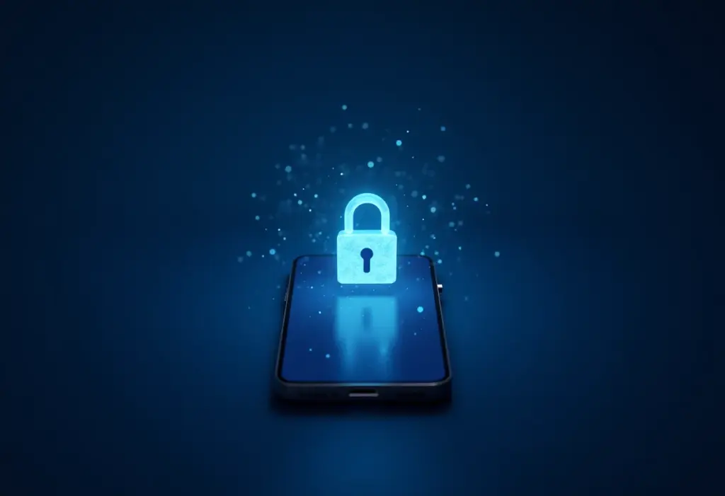 Cadeado digital em tela de smartphone representando segurança bancária online