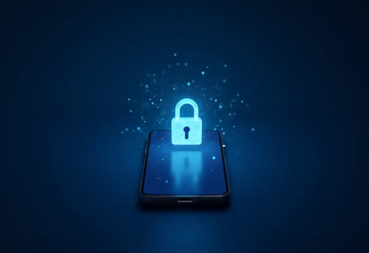 Cadeado digital em tela de smartphone representando segurança bancária online