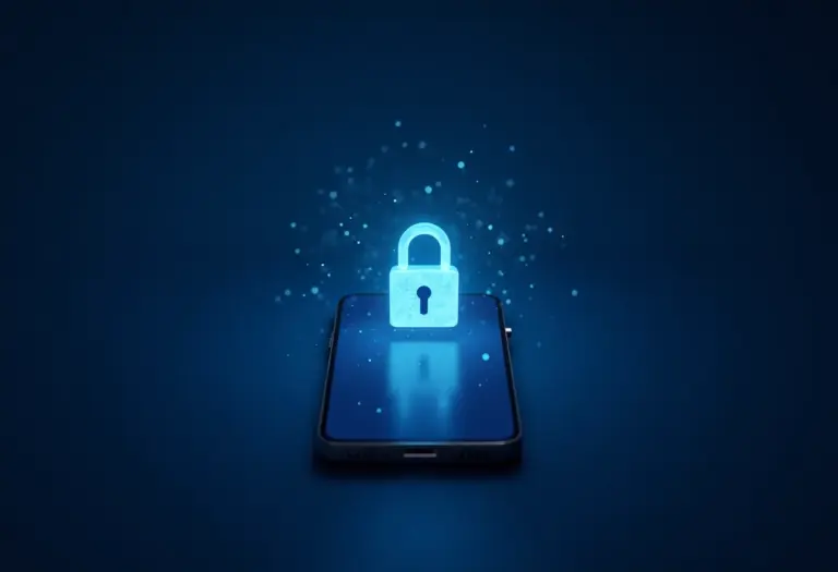 Cadeado digital em tela de smartphone representando segurança bancária online