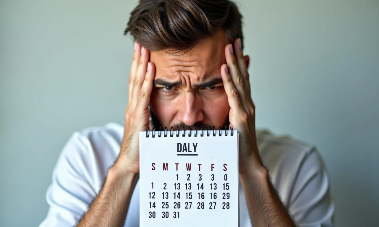 Calendário marcando data de vencimento da fatura, com expressão de preocupação.