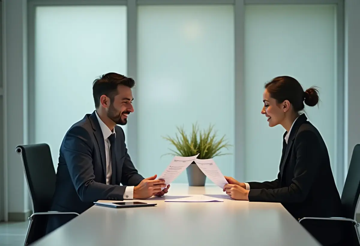 Casais Empreendedores: O Guia Definitivo das Finanças a Dois Casal empreendedor analisando finanças em escritório moderno