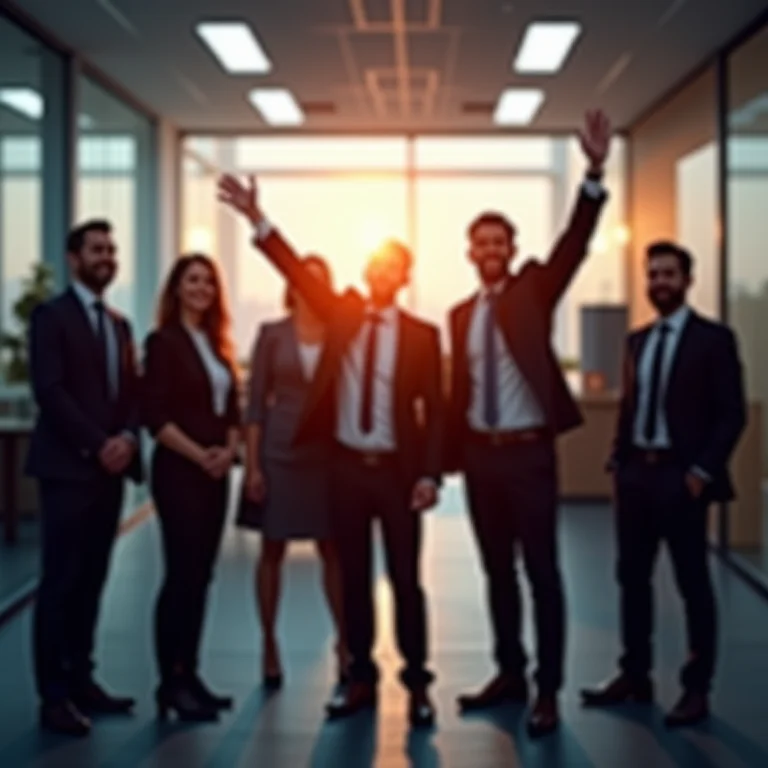 Celebração de equipe refletindo motivação e engajamento.