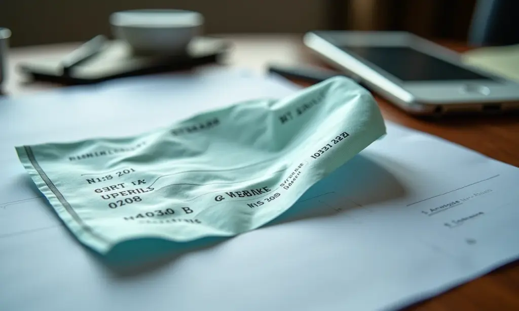 Cheque amassado sobre mesa simbolizando problemas com CCF