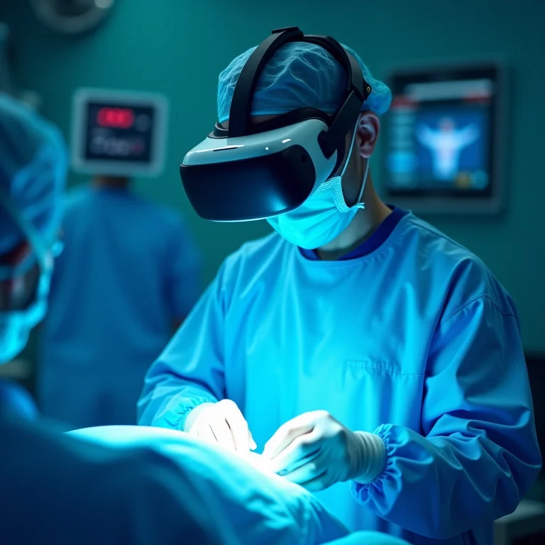 Cirurgião utilizando realidade mista para realizar cirurgia remota com auxílio de hologramas.