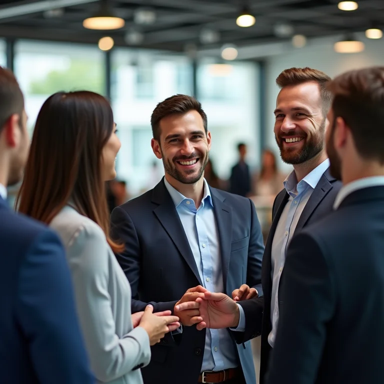 Clientes diversos interagindo positivamente com um representante da empresa.
