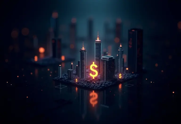 Conceito visual do Real Digital em um cenário urbano futurista