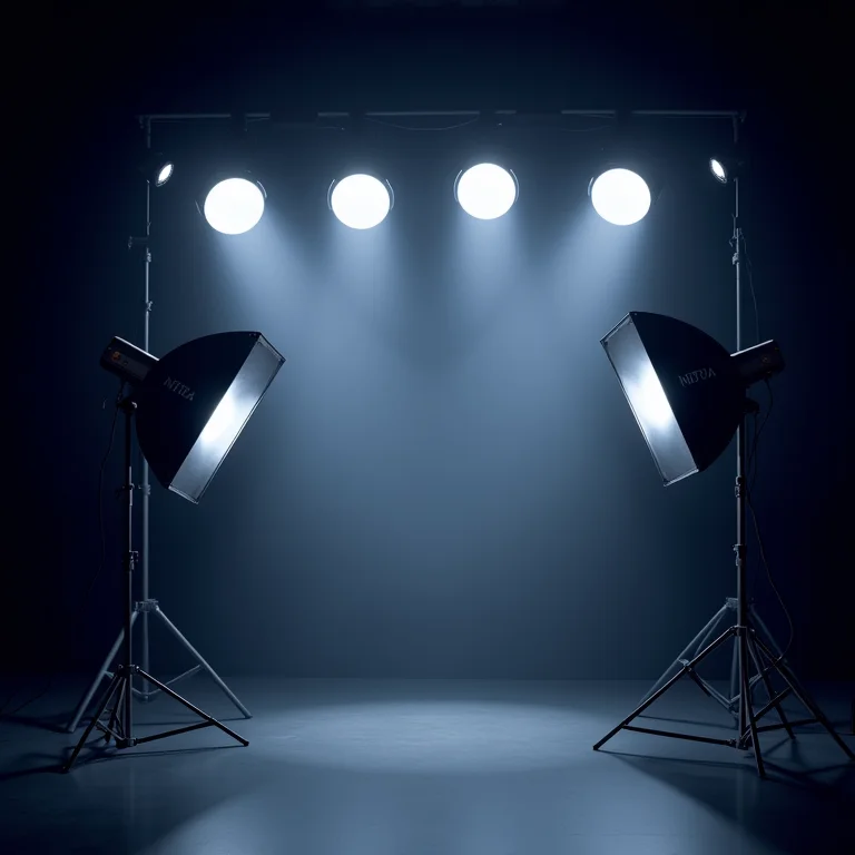 Configuração de iluminação de estúdio profissional para streaming ao vivo.