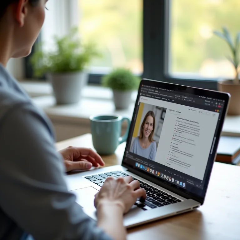 Criador de conteúdo produzindo material valioso e gratuito em um laptop.