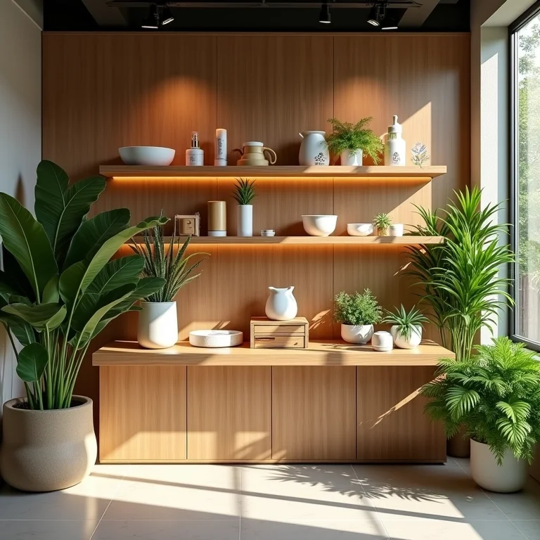 Display de produtos sustentáveis e ecológicos em uma loja.