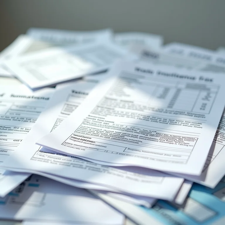 Documentos fiscais em desordem, representando as consequências de não declarar a herança no Imposto de Renda.