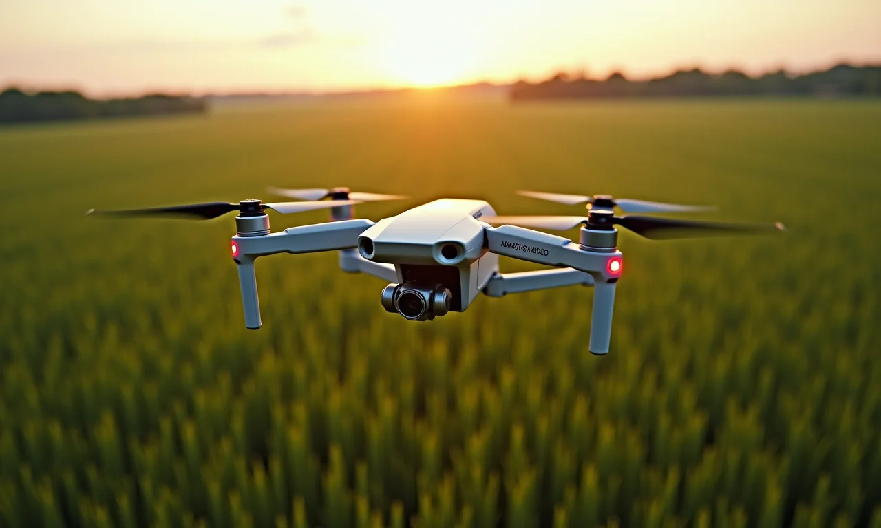 Drone mapeando campo agrícola no Brasil.