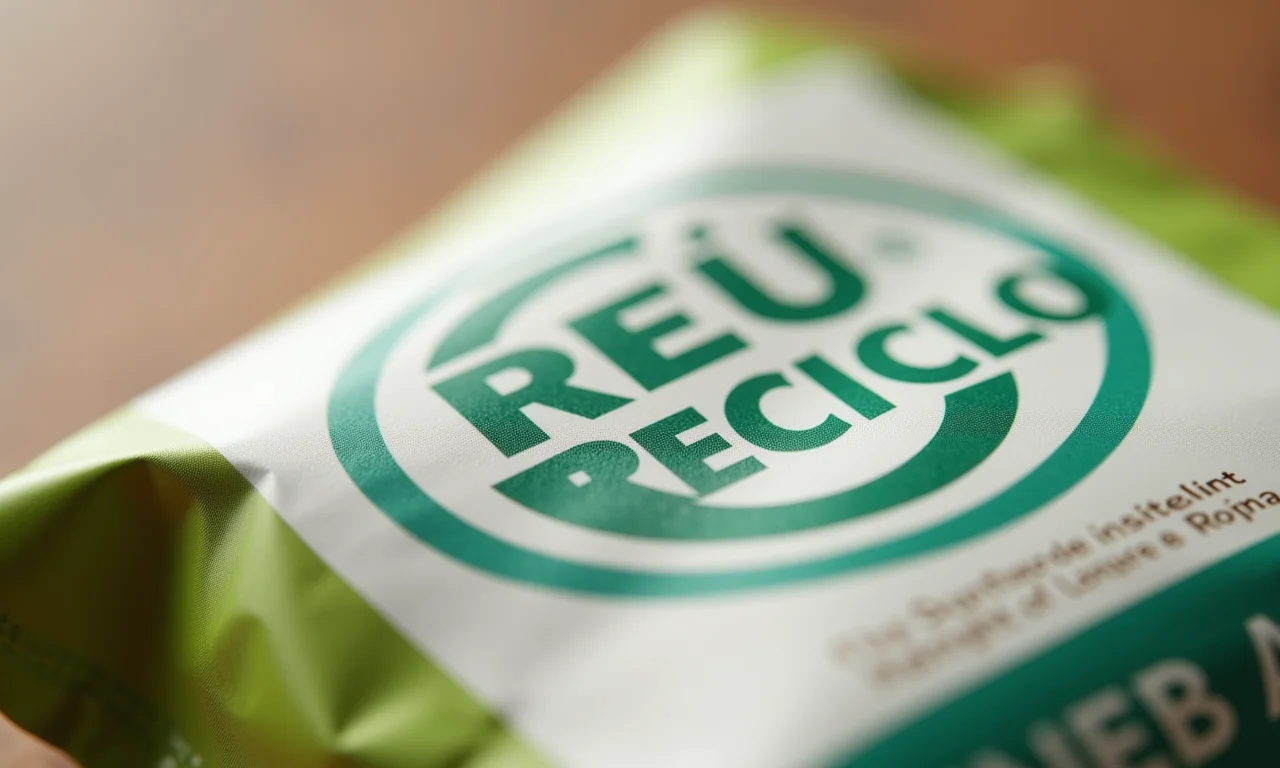 Embalagem de produto exibindo o selo Eu Reciclo.