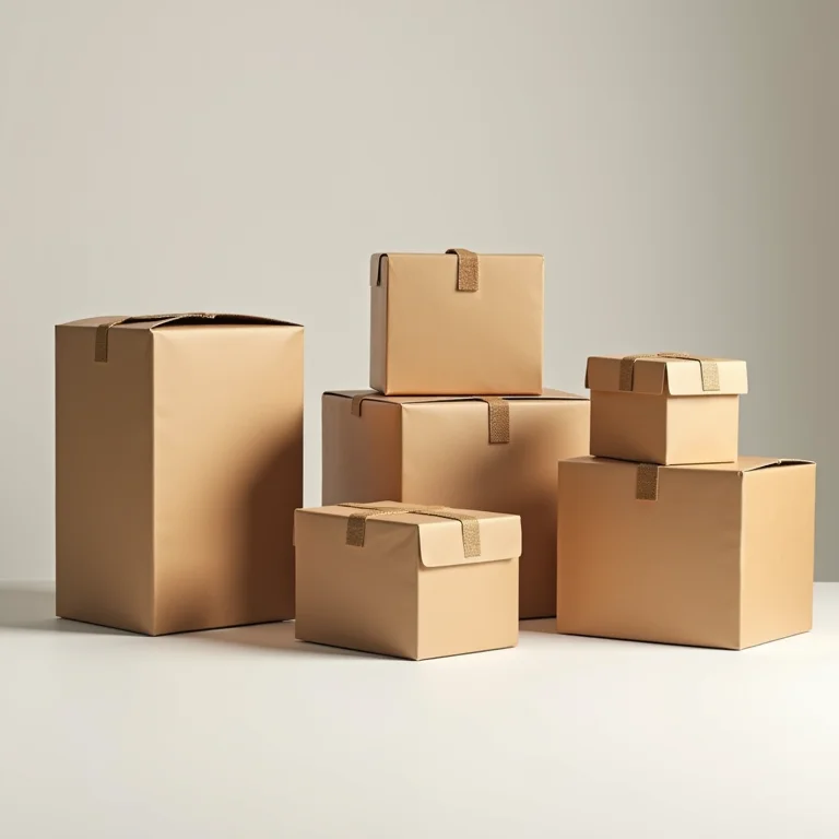 Embalagens diversas prontas para envio, incluindo opções ecológicas.